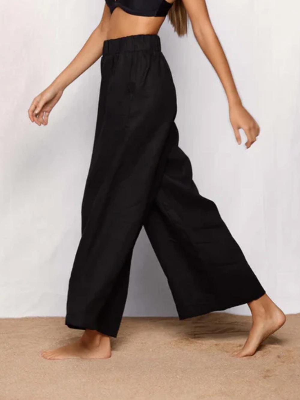 MIKOH Encino Black Wide-Leg Linen-Blend Pants 3 Large
